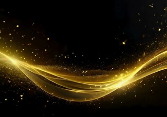 Fototapeta na wymiar Image of golden waves on a black background The waves are smooth and flowing. Move beautifully and mysteriously. The black background helps highlight the waves. and create a mysterious atmosphere wort