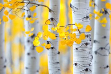 Autumn turns aspen trees a golden yellow that contrasts their white trunks.