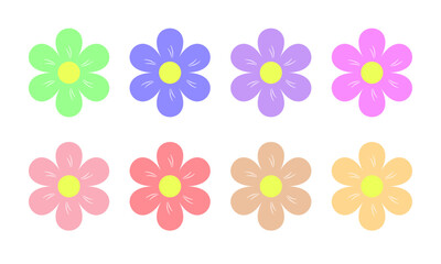 set of flowers, flowers in pastel colors, images, nature, flowers, vector, illustration, design, pattern, seamles, decoration, set, color, daisy, wallpaper, garden, art, element, plant, sticker, icons