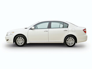 A white car sedan isolated on white background. 