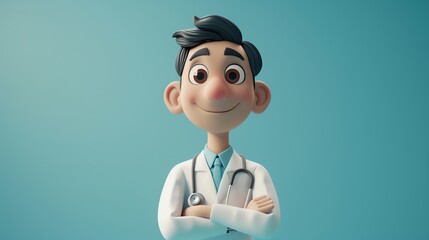 Cute cartoon man doctor pharmacist character in 3d style. Healthcare advertising concept. Ai generated image
