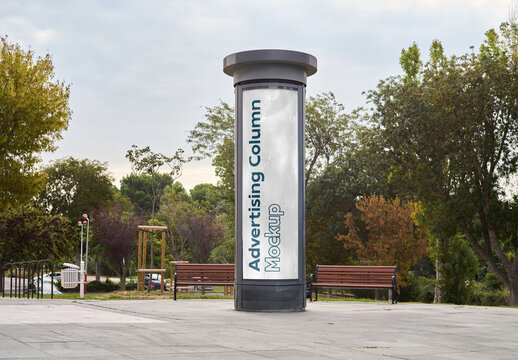 Mockup of vertical customizable sign in park
