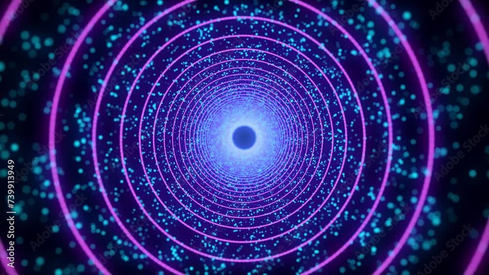 Fototapete Abstract 3d portal. Circle tunnel or wormhole. Digital background with connected blue dots and lines. 3D rendering.