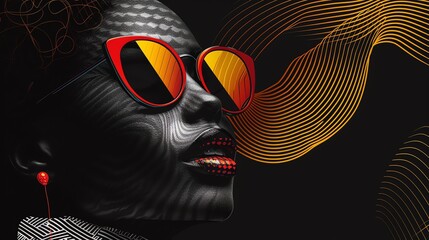 Abstract portrait of a beautiful black woman with neon disco make up. AI generated image. - obrazy, fototapety, plakaty