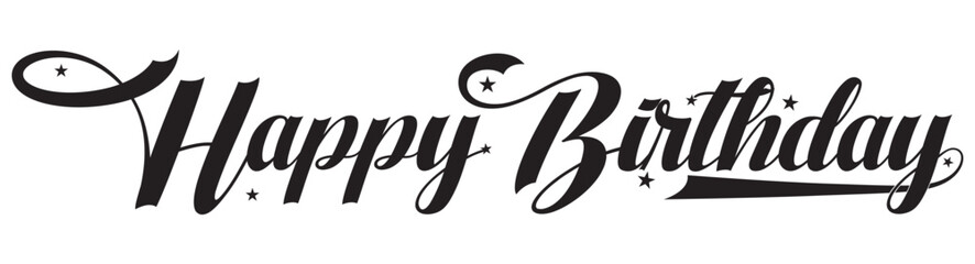 HAPPY BIRTHDAY black brush calligraphy banner on white background
