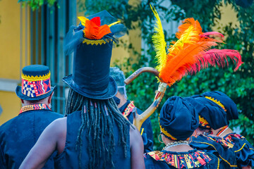 Candombe comparsa at street, calls parade, montevideo, uruguay