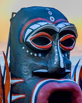 African head mask sculpture, calls parade carnival, montevideo, uruguay