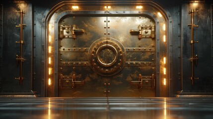 Closed steel bank vault door