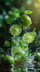 The freshness of a mojito cocktail with splashes