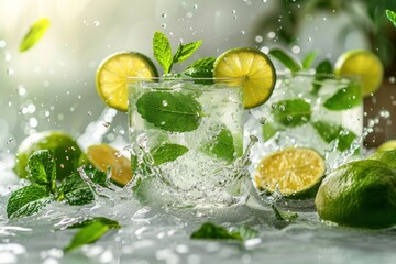The freshness of a mojito cocktail with splashes
