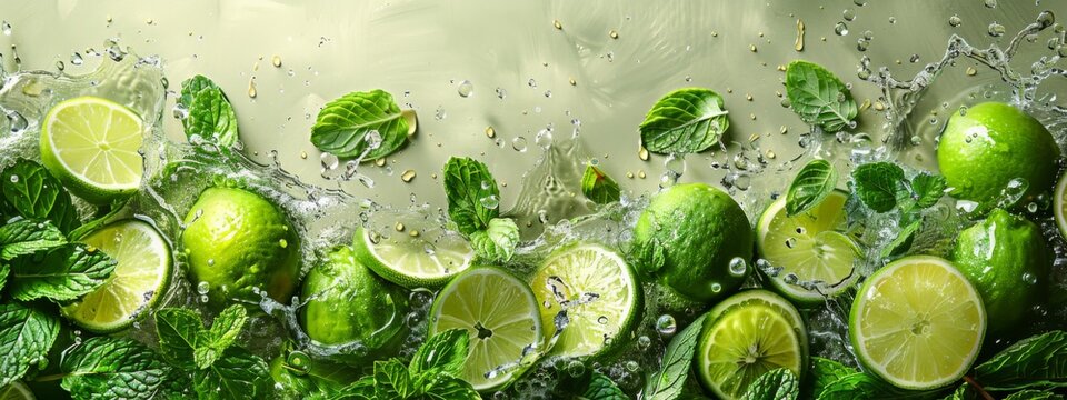 The freshness of a mojito cocktail with splashes