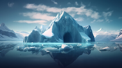 A large part of the iceberg is submerged underwater