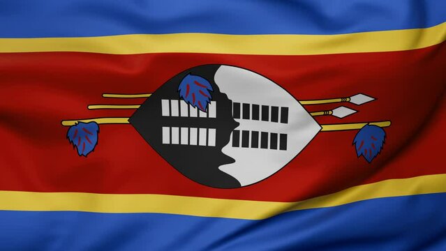 Eswatini formerly named Swaziland wavy flag swaying in the wind, looped endless cycled video, full screen covers flag background