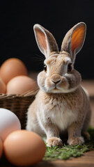 Obraz premium Photo Of Stuffed Rabbit Sitting In Front Of Eggs.
