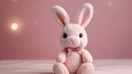 Photo Of Soft Toy Bunny, Baby Pink Rabbit On Pink Background, Stuffed Animal, Children, Its A Girl, Baby Room, Baby Shower.