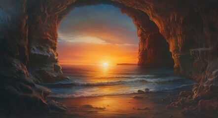 Sunrise seen through cave