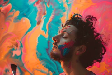 An aspiring artist painting on a colorful canvas with brush and paint. Concept Art, Painting, Artist, Canvas, Colorful