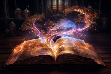 Old book with magic glows, generated by ai
