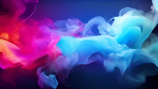 Swirls of colored smoke on a dark background. Vivid purple and blue smoke waves. Concept of creativity, abstract design, fluidity, color dynamics, and visual effects.