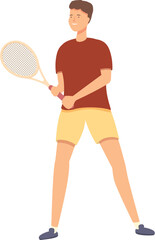 Ready tennis player icon cartoon vector. Big play court. Male serve