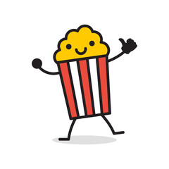 Delicious popcor logo template, with funny character cartoon