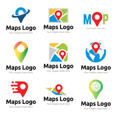 Set of Map Pin Point Icon Logo Design Element isolated on white background