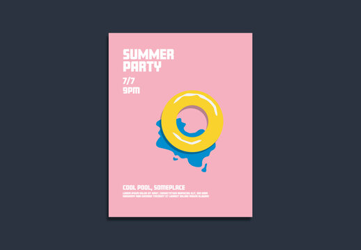Pool Party Poster Template with Life Ring