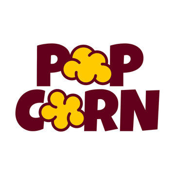 Popcorn logo, label, symbol or sign isolated on white background. Vector illustration of snack for your design.