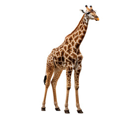 a giraffe standing with a piece of food in its mouth