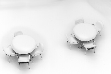 snowy tables and chairs 