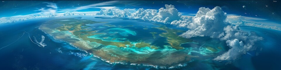 Fototapeta na wymiar An aerial perspective of the vast Pangaea, where early oceans lap against uninterrupted coastlines, 