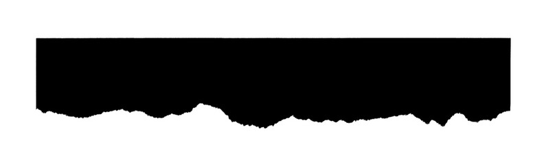 Torn paper template. Ripped top of page edge. Black isolated top paper.