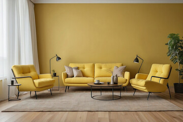 Modern Yellow Living Room with Minimalist Designed Sofa