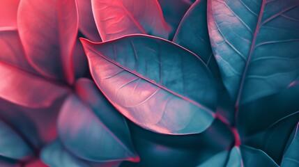 Fototapeta premium Leaf Textures: Close-up background, macro shot, blending calming cold and hot tones in short.