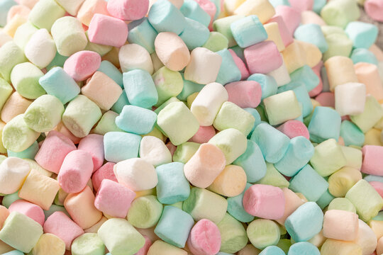Colorful marshmallows in close-up shot, perfect for sweet treat designs