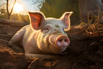 Cute pig. Farm piggy, Illustration of nature domestic swine, animals background, country, farmer rustic, farms.