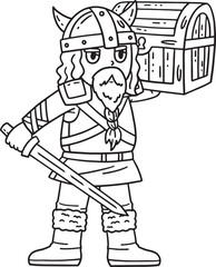 Viking with Loot Isolated Coloring Page for Kids