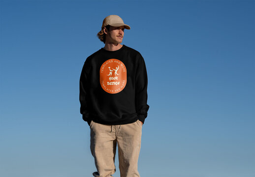 Mockup of man wearing customizable sweatshirt