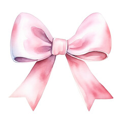Pink bow ribbon, watercolor illustration, png isolated background. - obrazy, fototapety, plakaty