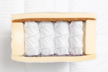 Obraz na płótnie Canvas Sample of modern orthopedic mattress on textile.