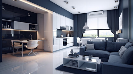 Fototapeta na wymiar A view of beautiful apartment living area with modern furniture 
