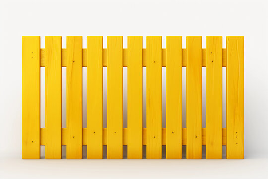 Newly painted yellow fencing on a white background