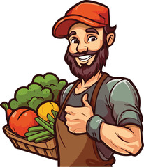 cartoon farmer with a full of vegetables vector with white background