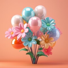 a bunch of balloons and flowers