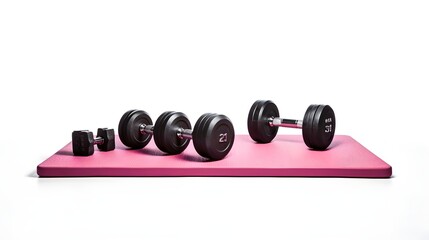 Dumbbells and fitness mat, a minimalistic arrangement showcasing essential workout tools