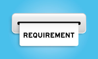 White coupon banner with word requirement from machine on blue color background