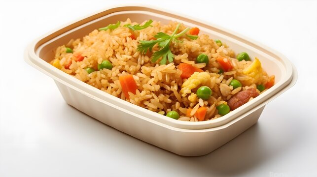 Fried rice in a container, an Asian cuisine