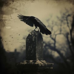 Fototapeta premium a crow on a stone post