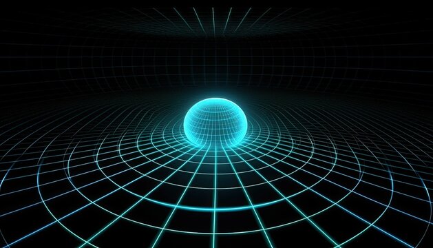 Futuristic abstract wave art loop, 3D blue neon lines, black hole space bending concept