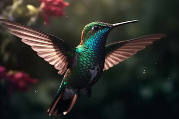 Fototapeta premium hummingbird colibri feeding on a flower created using generative AI tools